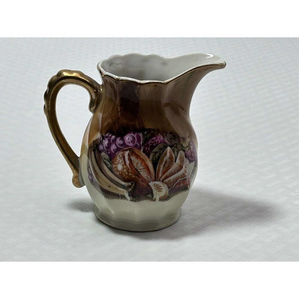 Vintage Nippon Yoko Boeki Co ~ Hand Painted Creamer Gold Trim Fruit Design 3.75”